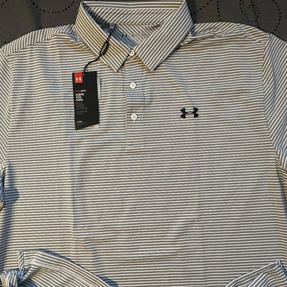 UNDER ARMOUR GOLF HEATGEAR STRIPES POLO SHIRT 2XL MEN $64.99